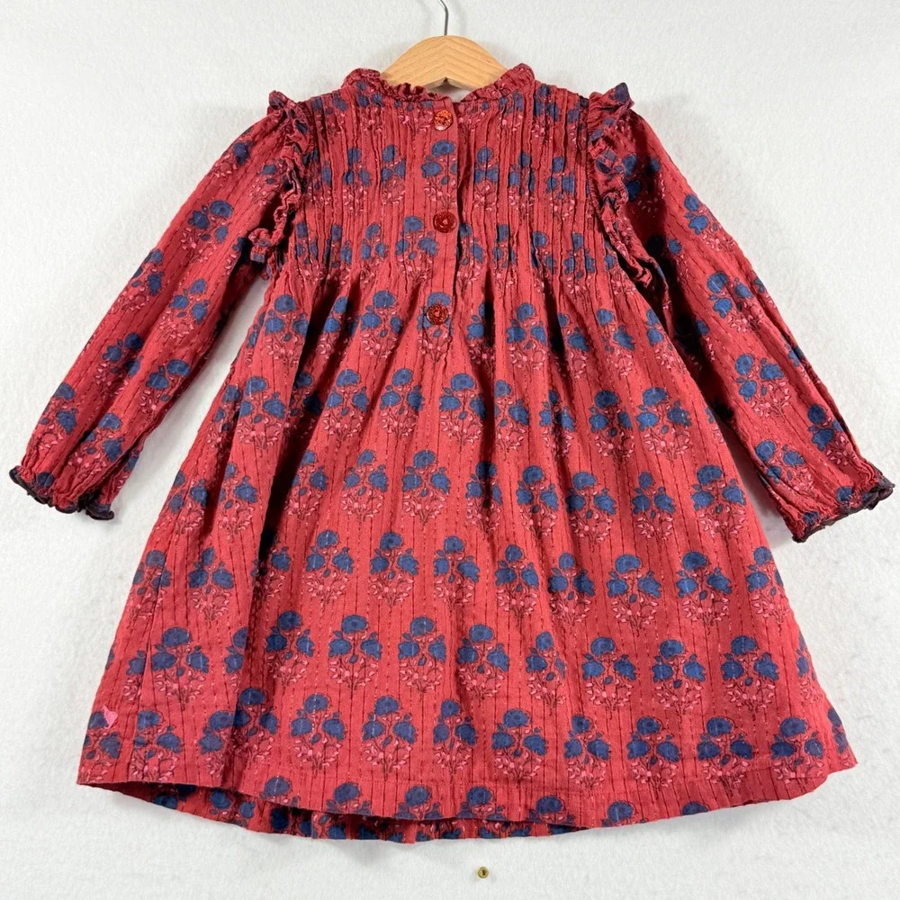 Pink Chicken Dress Kids 4 Red Blue Floral Smocked Lurex Boho Cottagecore Folk